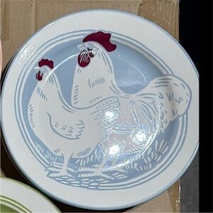 COPY - NEW Plates set of 2 Hen & Rooster Blue 8.75” ea